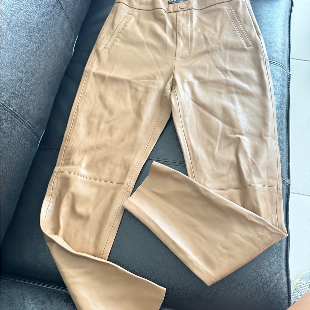 Zara Camel Leather Trousers